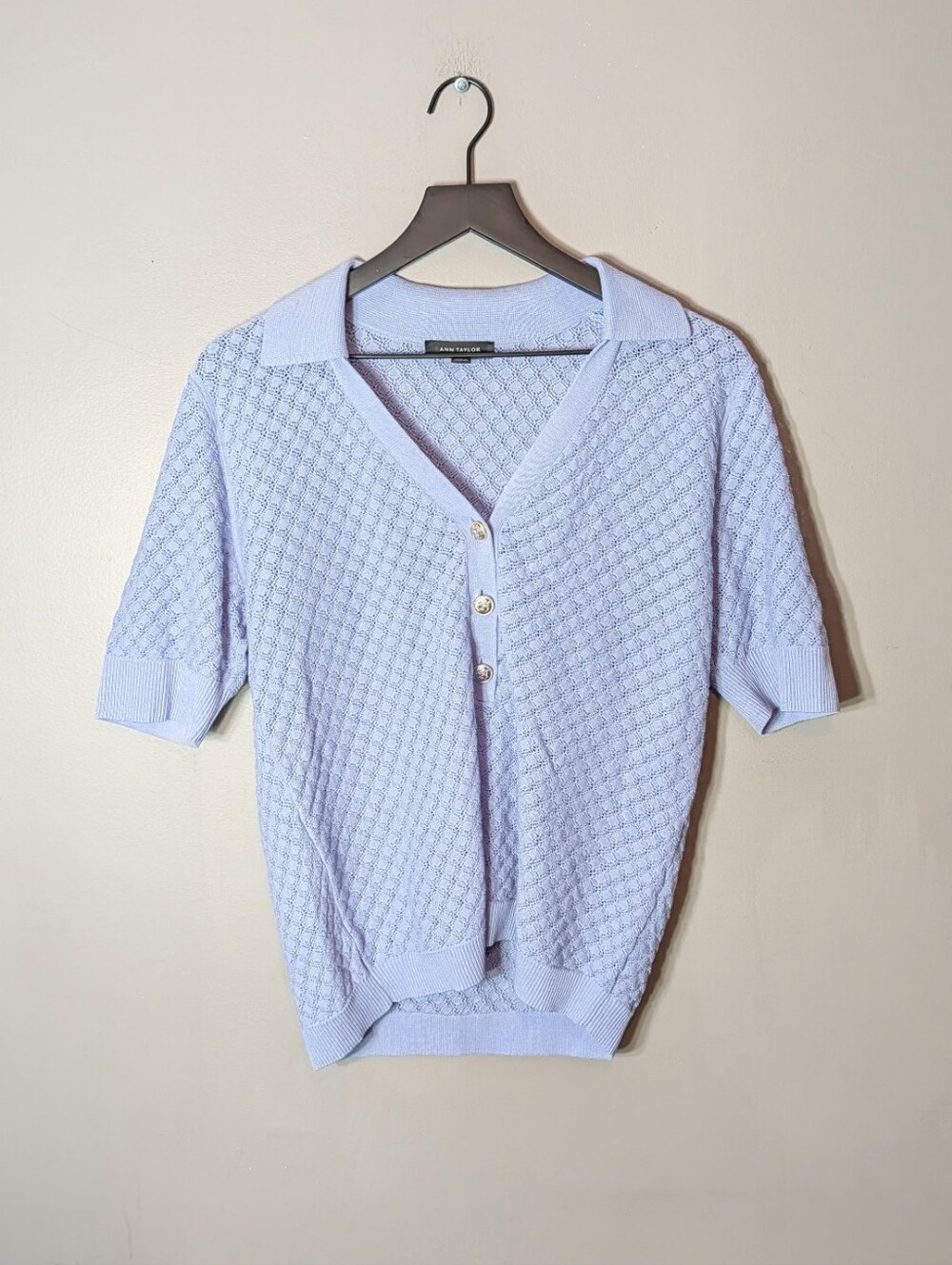 Ann Taylor Lilac Textured Knit Polo Sweater - Picture 4 of 8